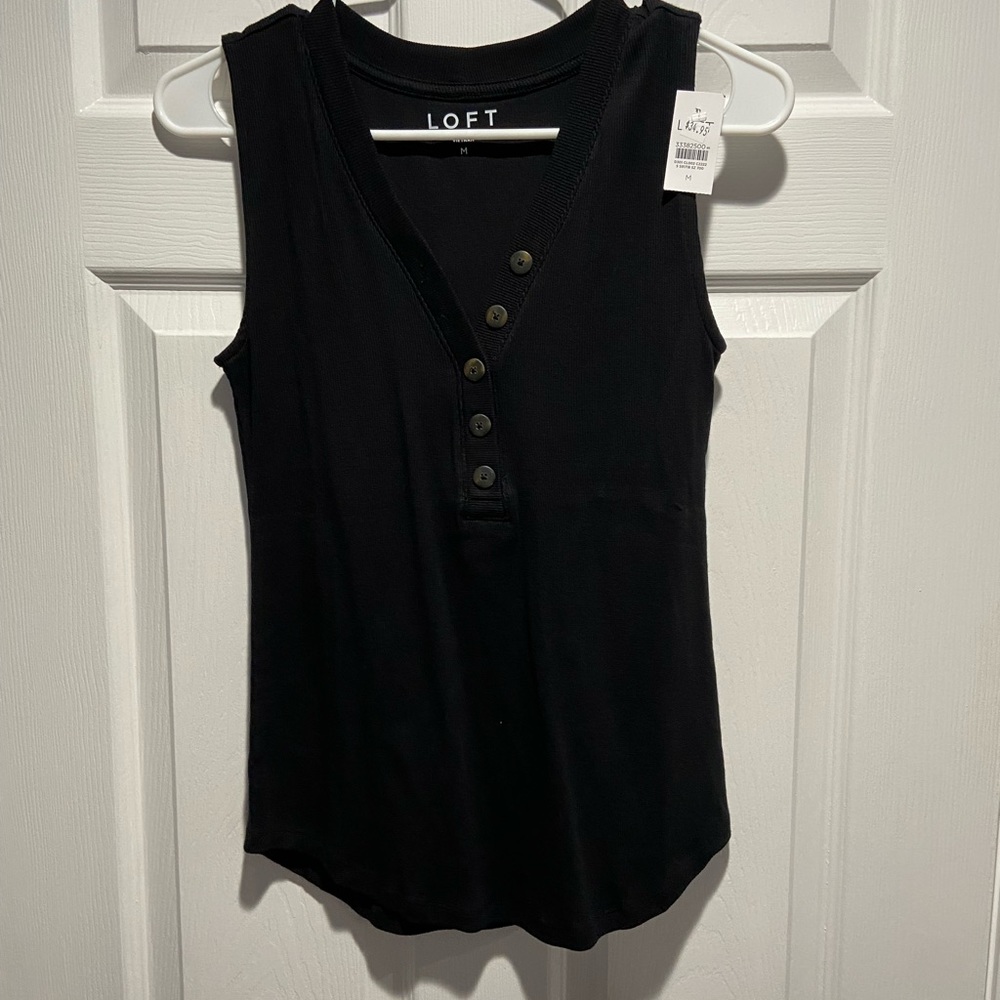 Loft Black Ribbed V-neck Tank Top - New With Tags